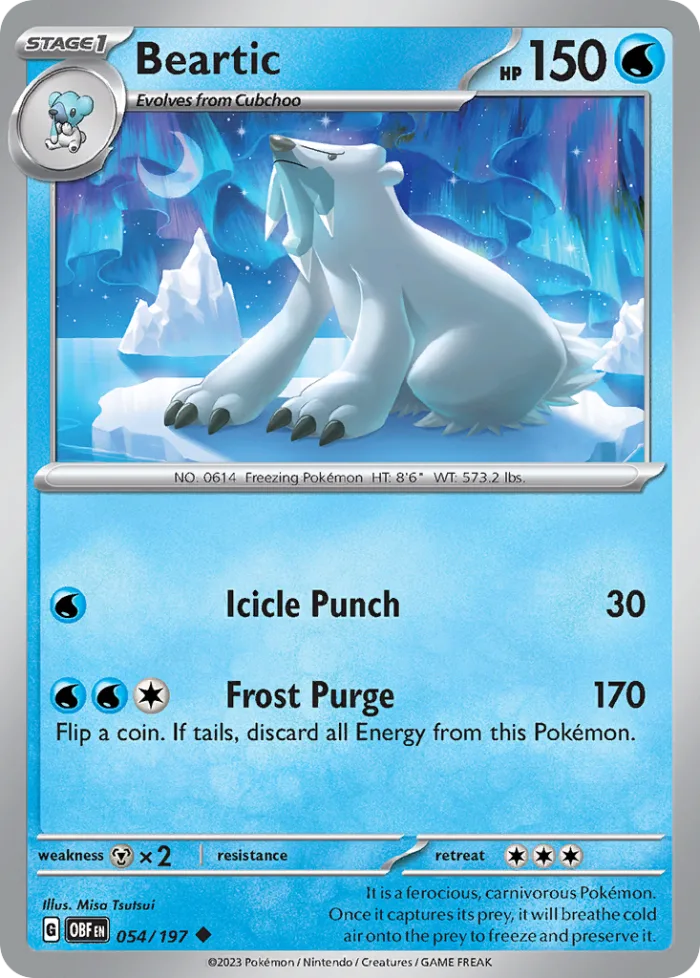 Beartic #54 Obsidian Flames Pokemon card