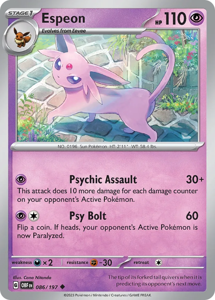 Espeon #86 Obsidian Flames Pokemon card