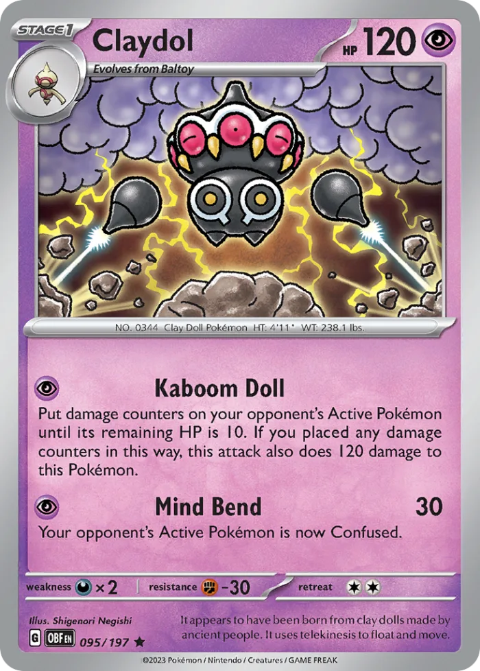 Claydol #95 Obsidian Flames Pokemon card