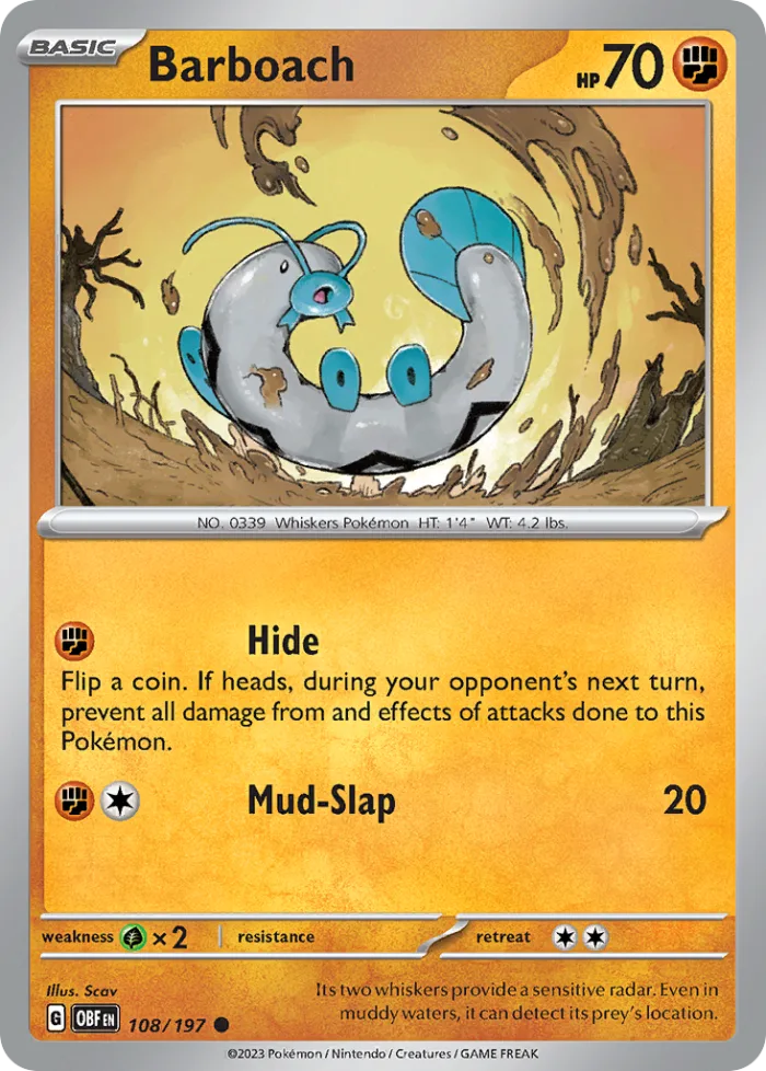 Barboach #108 Obsidian Flames Pokemon card