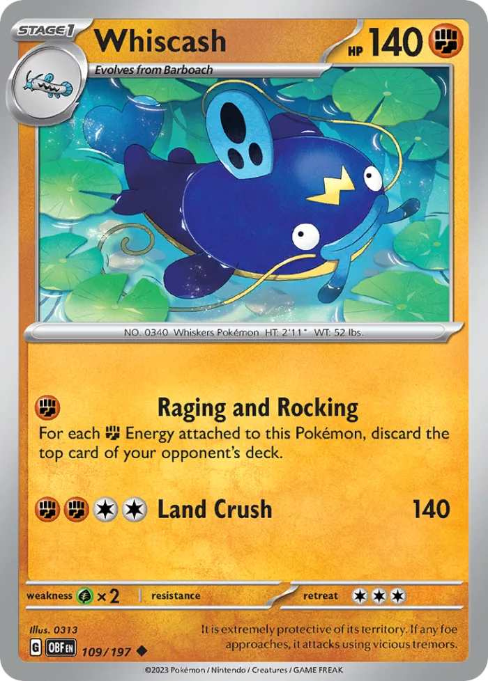 Whiscash #109 Obsidian Flames Pokemon card