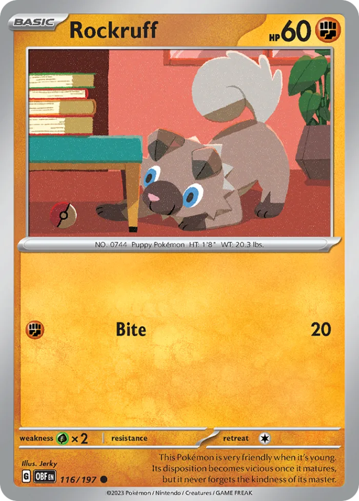 Rockruff #116 Obsidian Flames Pokemon card