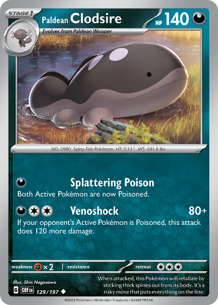 Paldean Clodsire #129 Obsidian Flames Pokemon card
