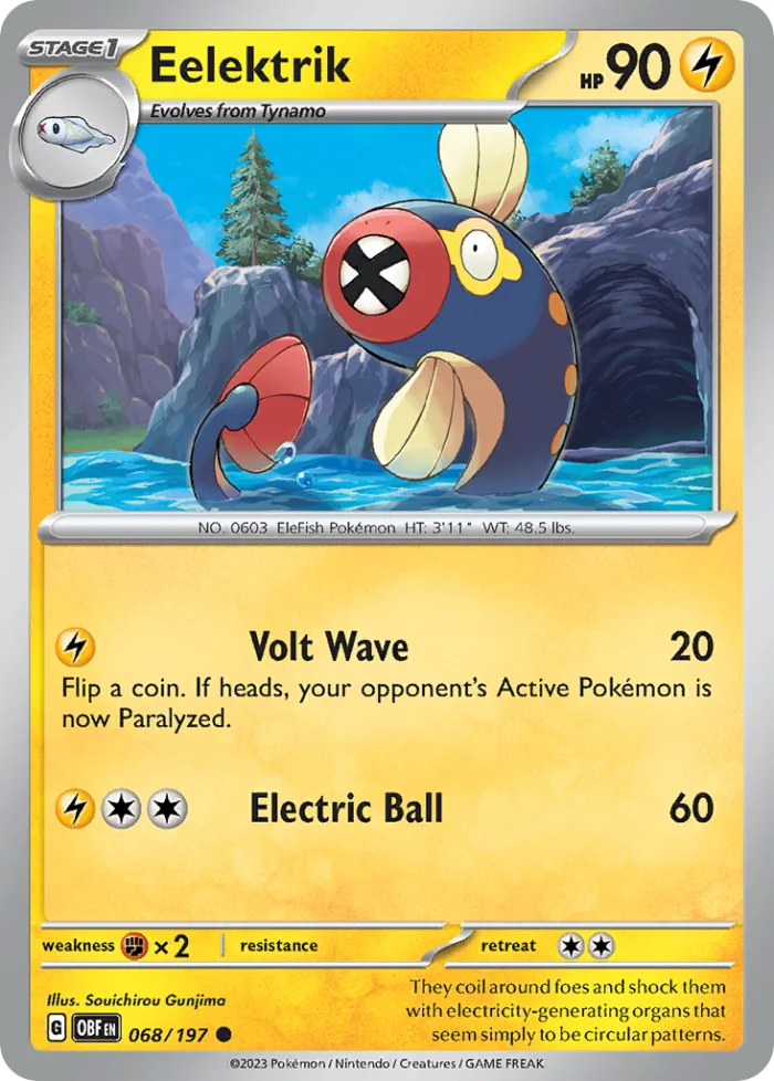 Eelektrik #68 Obsidian Flames Pokemon card