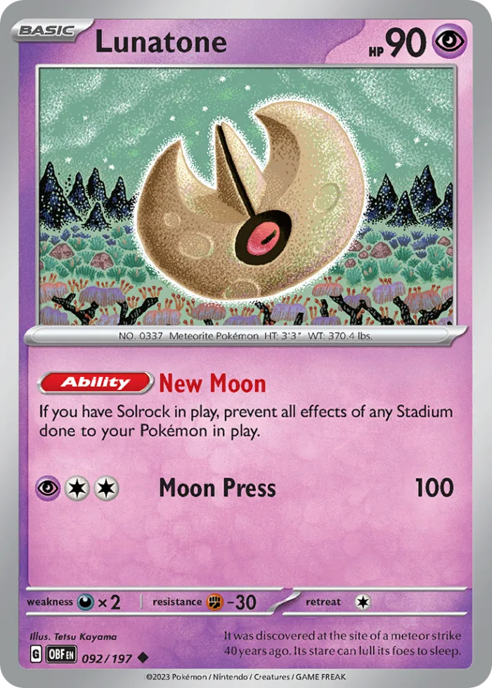 Lunatone #92 Obsidian Flames Pokemon card