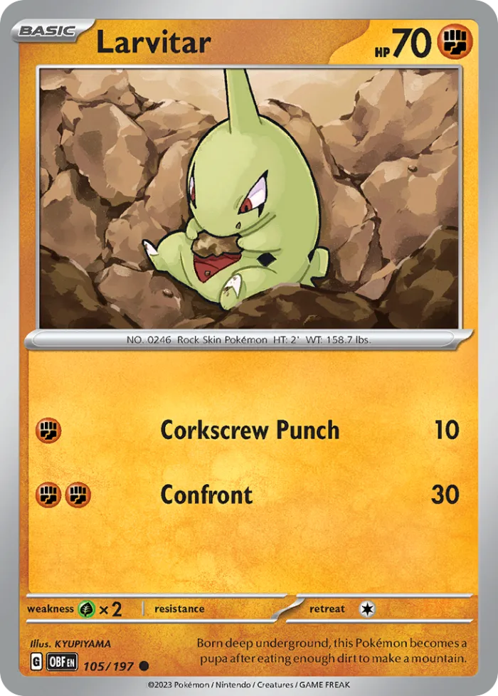 Larvitar #105 Obsidian Flames Pokemon card