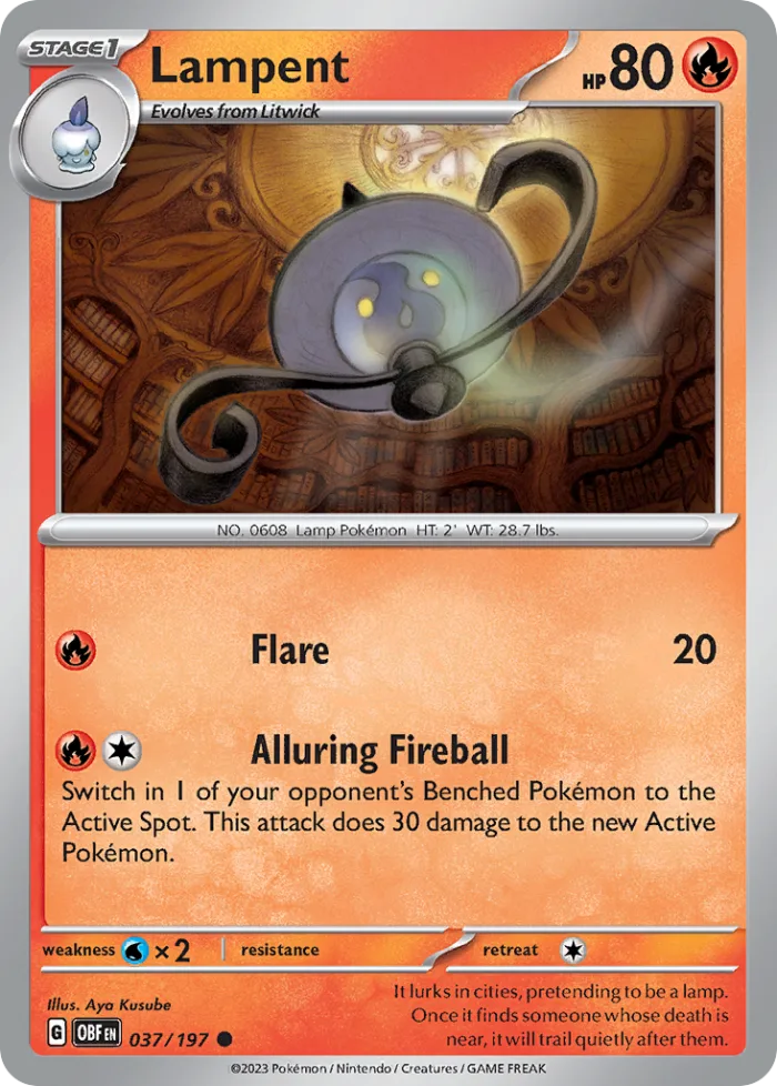 Lampent #37 Obsidian Flames Pokemon card