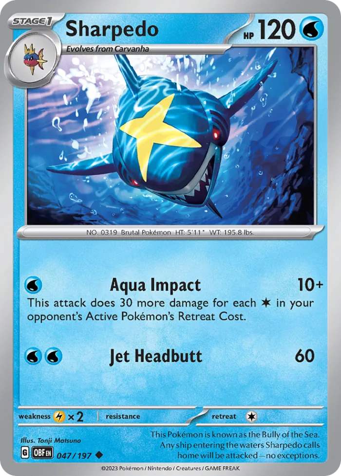 Sharpedo #47 Obsidian Flames Pokemon card