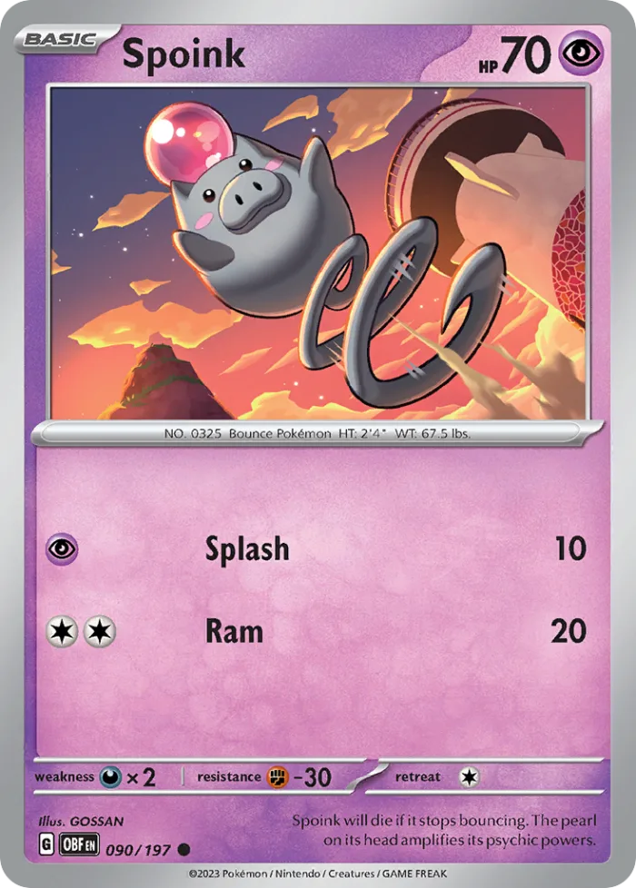 Spoink #90 Obsidian Flames Pokemon card