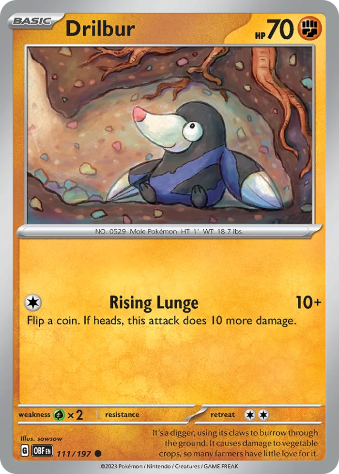 Drilbur #111 Obsidian Flames Pokemon card
