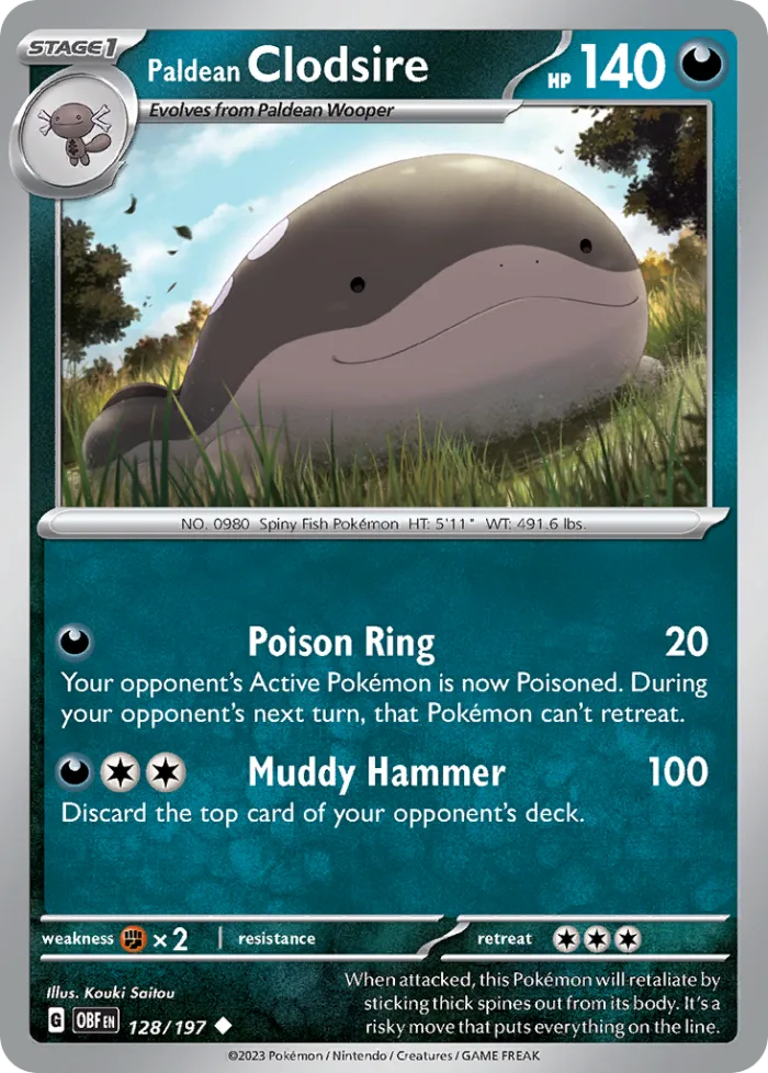 Paldean Clodsire #128 Obsidian Flames Pokemon card