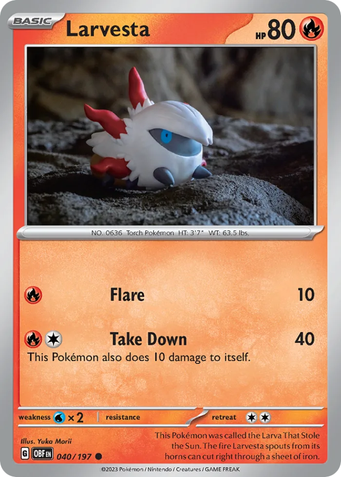 Larvesta #40 Obsidian Flames Pokemon card