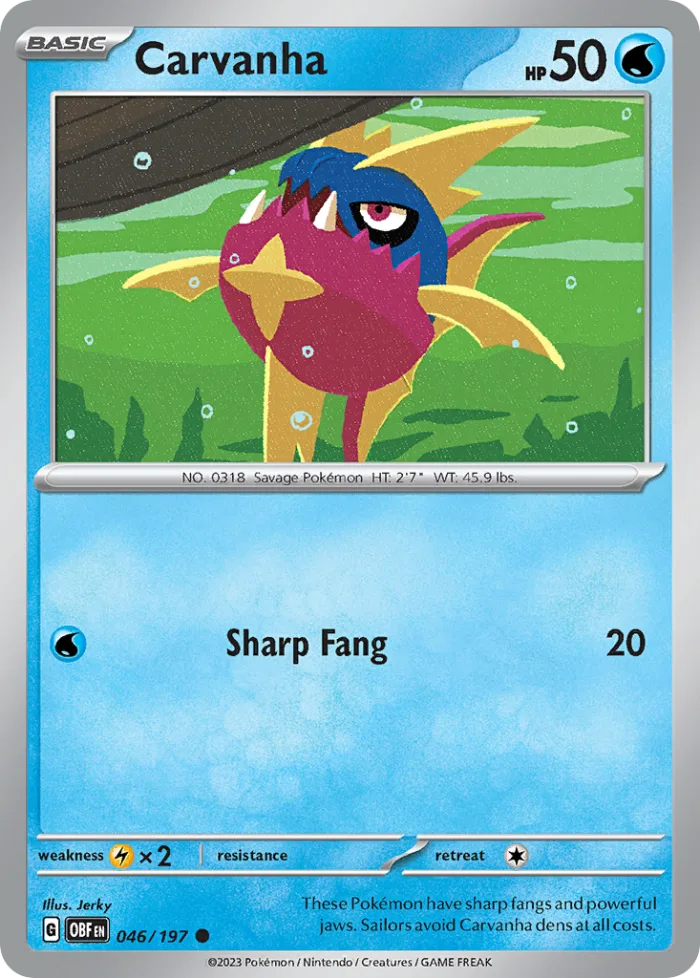 Carvanha #46 Obsidian Flames Pokemon card