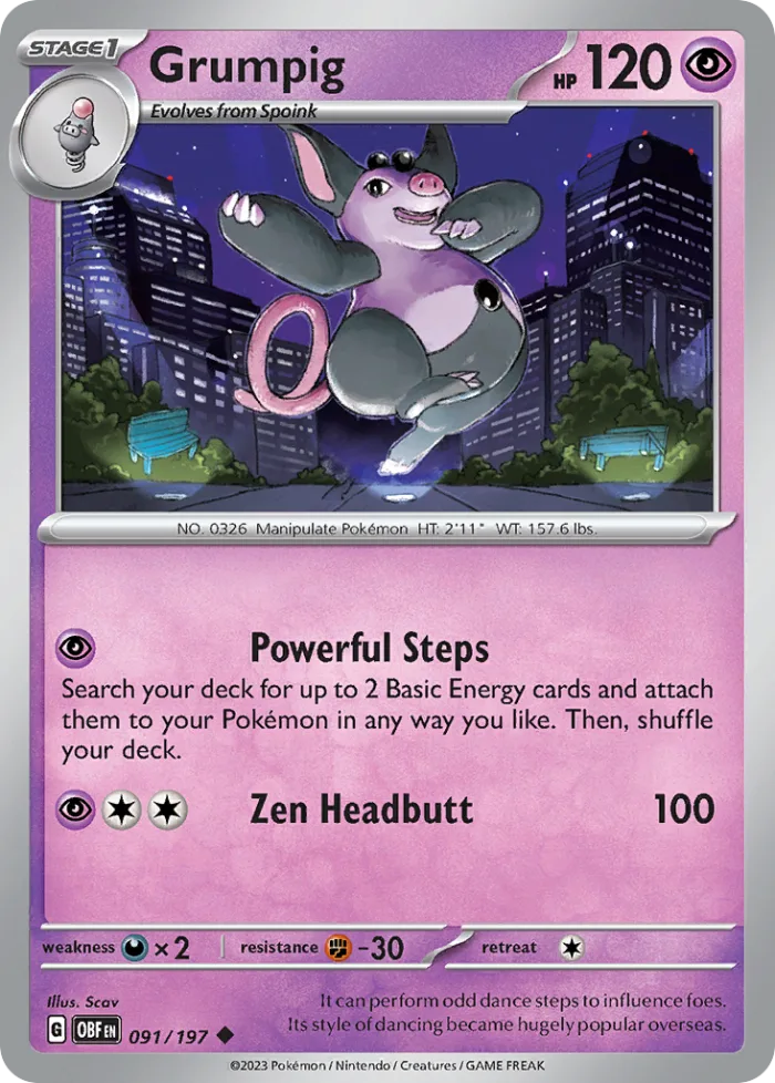 Grumpig #91 Obsidian Flames Pokemon card