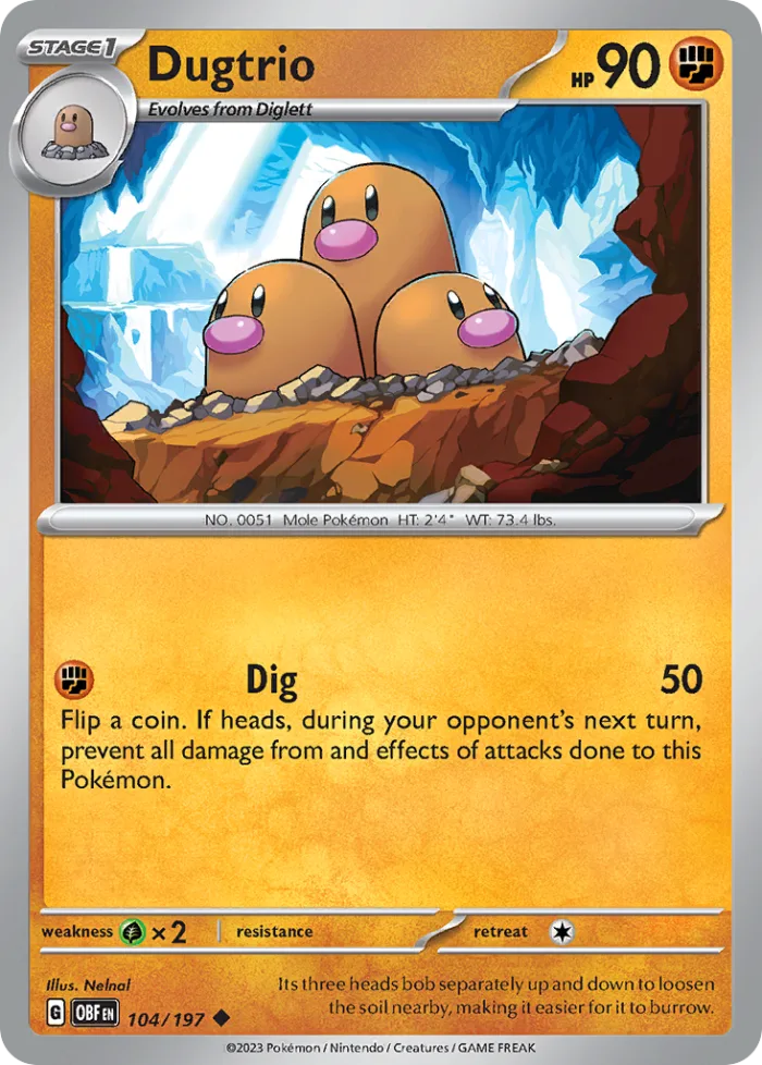 Dugtrio #104 Obsidian Flames Pokemon card