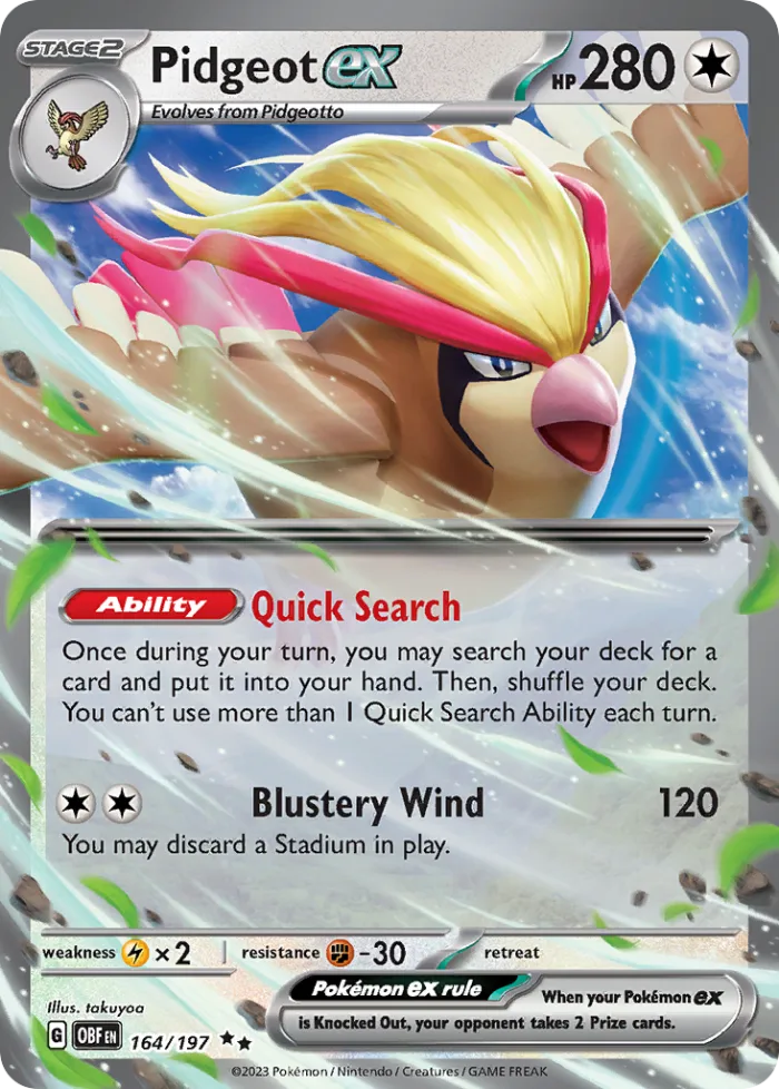 Pidgeot ex #164 Obsidian Flames Pokemon card