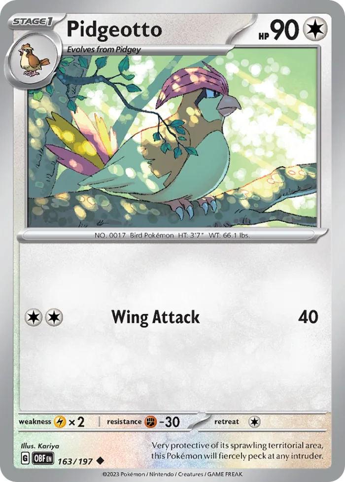 Pidgeotto #163 Obsidian Flames Pokemon card