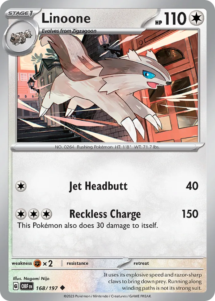 Linoone #168 Obsidian Flames Pokemon card