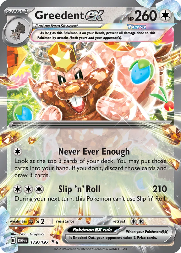 Greedent ex #179 Obsidian Flames Pokemon card