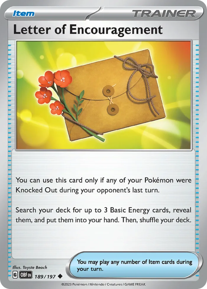 Letter of Encouragement #189 Obsidian Flames Pokemon card
