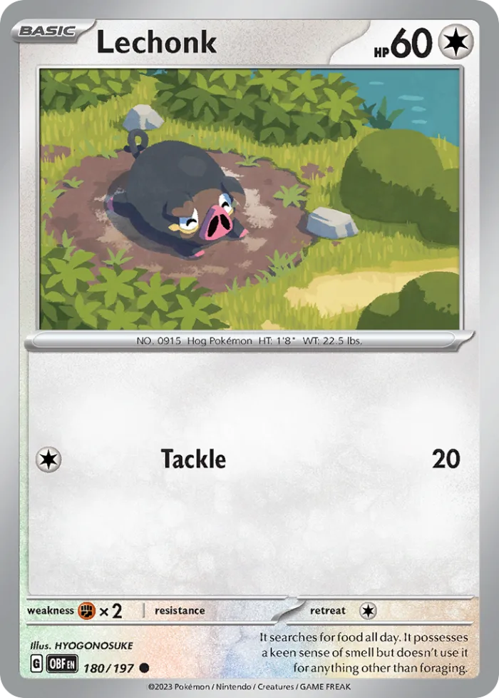 Lechonk #180 Obsidian Flames Pokemon card