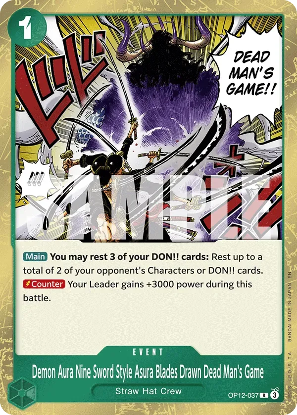 Demon Aura Nine Sword Style Asura Blades Drawn Dead Man's Game #OP12-037 Legacy of the Master One Piece card