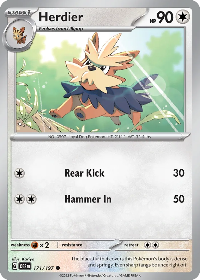 Herdier #171 Obsidian Flames Pokemon card