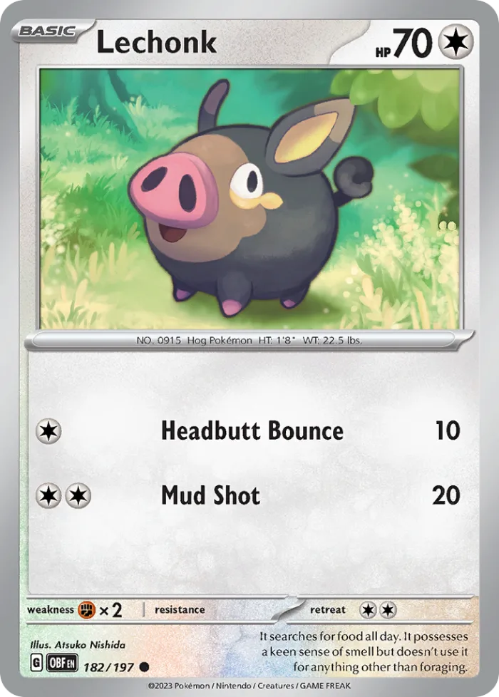 Lechonk #182 Obsidian Flames Pokemon card