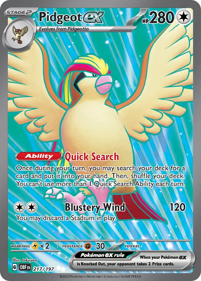 Pidgeot ex #217 Obsidian Flames Pokemon card