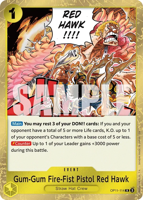 Gum-Gum Fire-Fist Pistol Red Hawk #OP11-114 A Fist of Divine Speed One Piece card