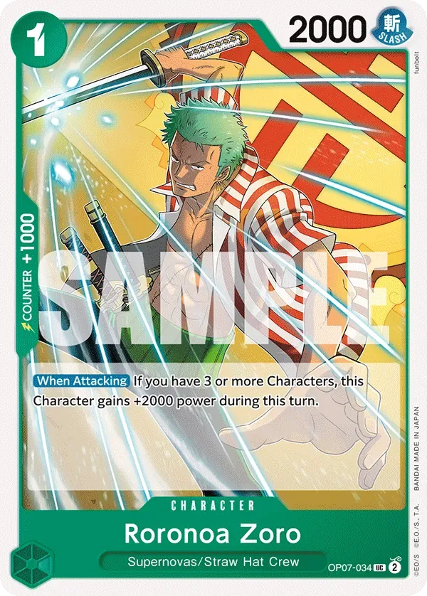 Roronoa Zoro #OP07-034 GREEN Jewelry Bonney One Piece card