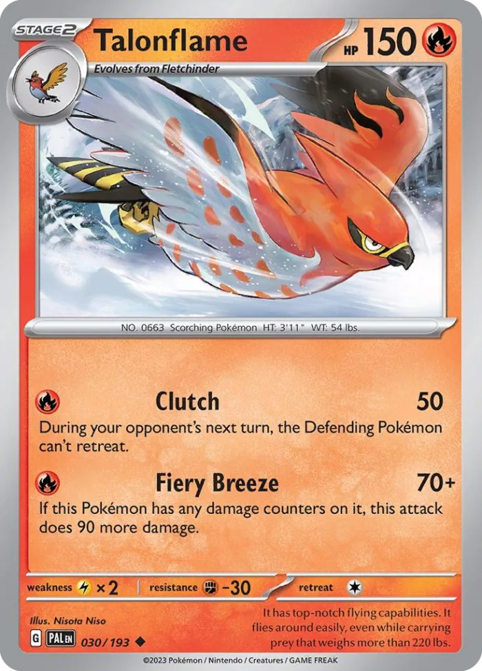 Talonflame #30 Paldea Evolved Pokemon card