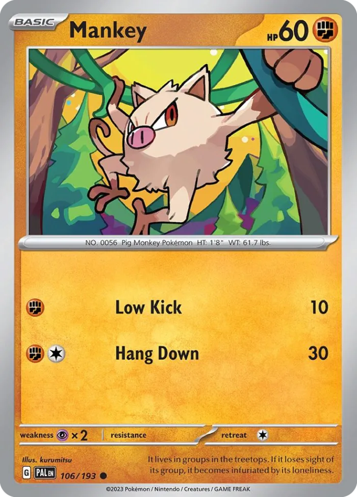 Mankey #106 Paldea Evolved Pokemon card