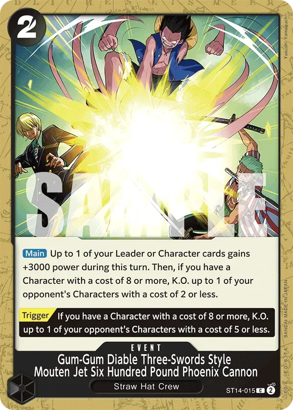 Gum-Gum Diable Three-Swords Style Mouten Jet Six Hundred Pound Phoenix Cannon #ST14-015 3D2Y One Piece card