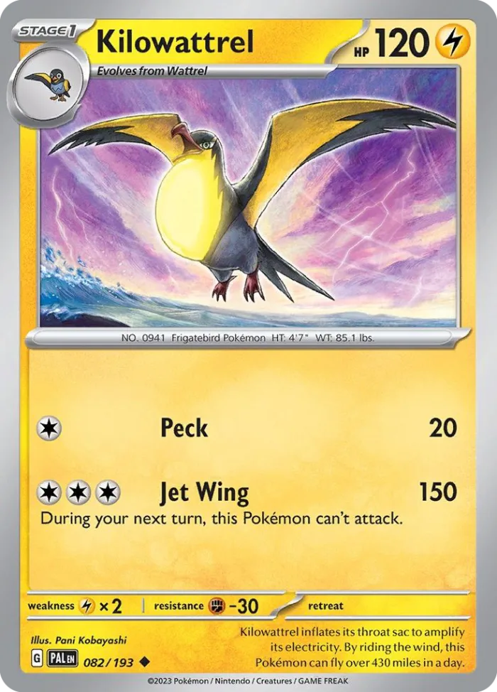 Kilowattrel #82 Paldea Evolved Pokemon card