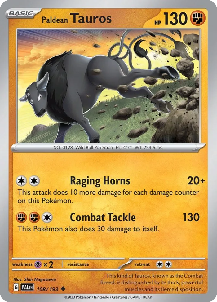 Paldean Tauros #108 Paldea Evolved Pokemon card
