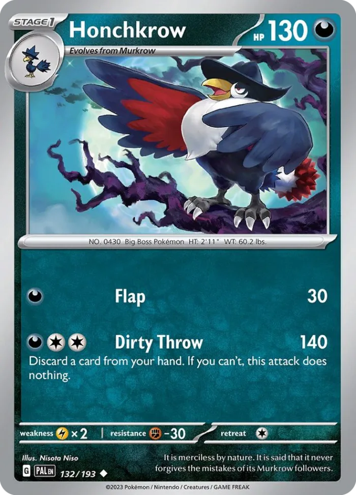 Honchkrow #132 Paldea Evolved Pokemon card