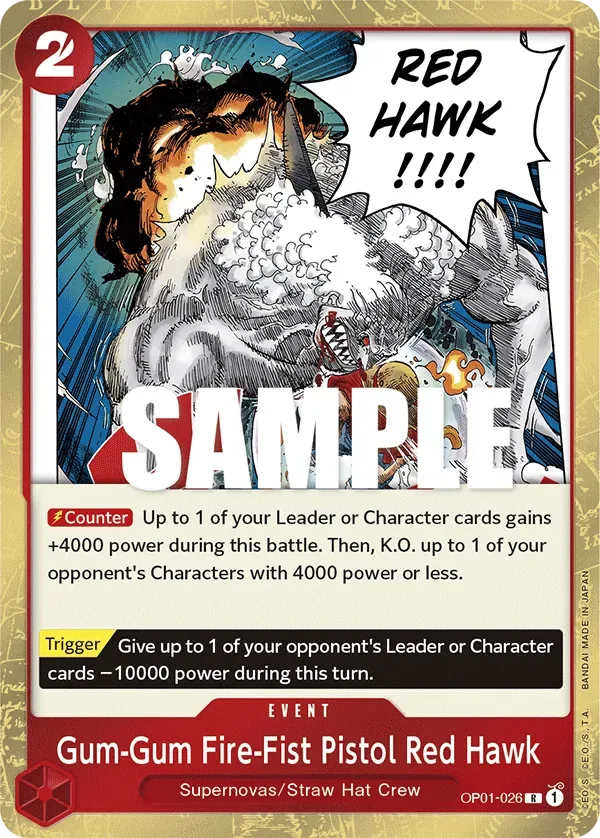 Gum-Gum Fire-Fist Pistol Red Hawk #OP01-026 Romance Dawn One Piece card