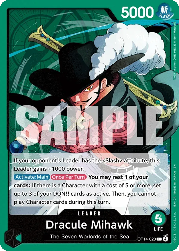 Dracule Mihawk #OP14-020 The Azure Sea's Seven One Piece card
