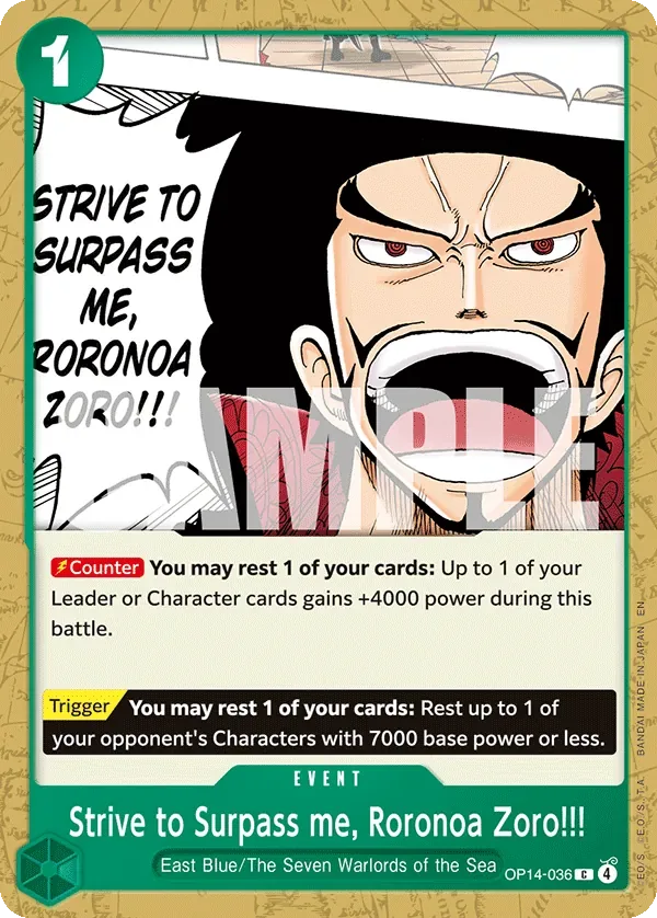 Strive to Surpass me, Roronoa Zoro!!! #OP14-036 The Azure Sea's Seven One Piece card