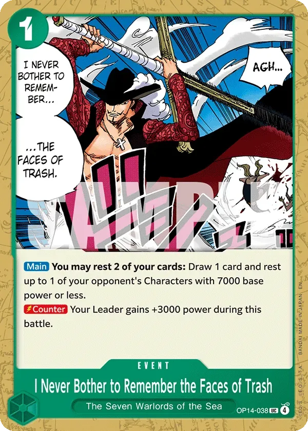 I Never Bother to Remember the Faces of Trash #OP14-038 The Azure Sea's Seven One Piece card