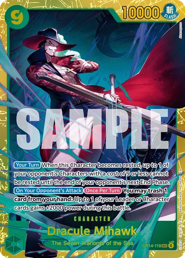 Dracule Mihawk #OP14-119 The Azure Sea's Seven One Piece card