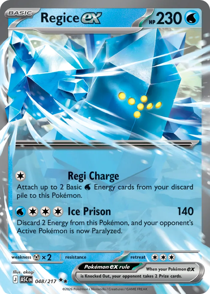 Regice ex #48 Ascended Heroes Pokemon card