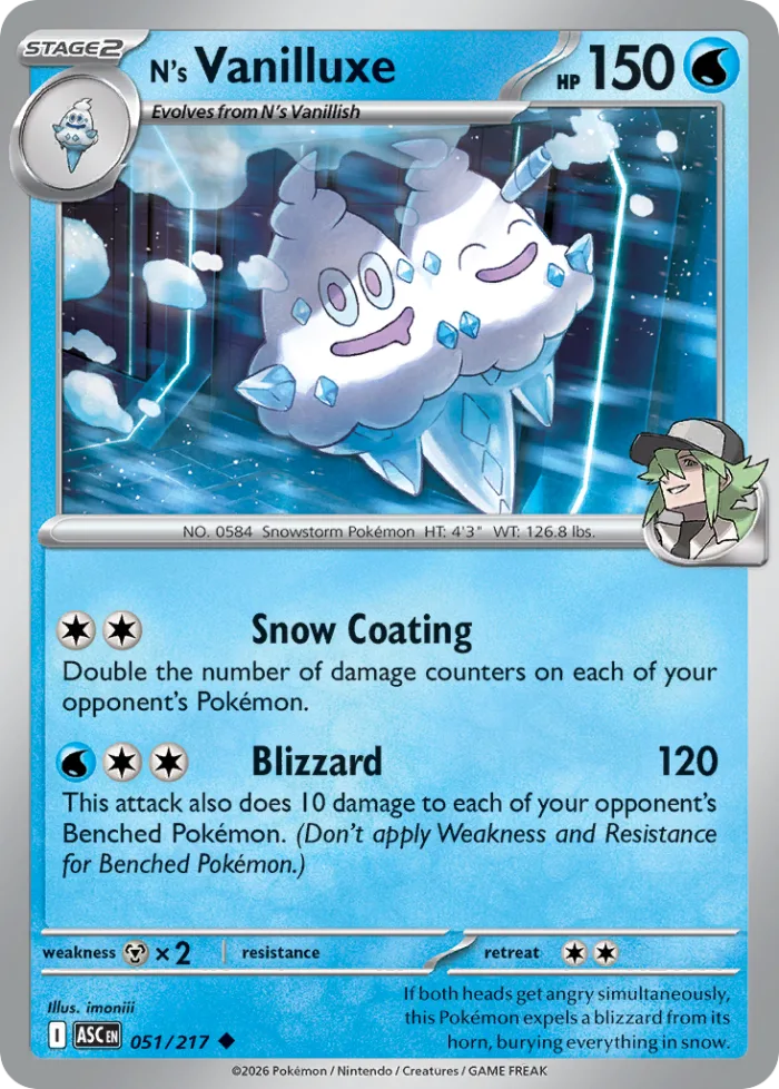 N's Vanilluxe #51 Ascended Heroes Pokemon card