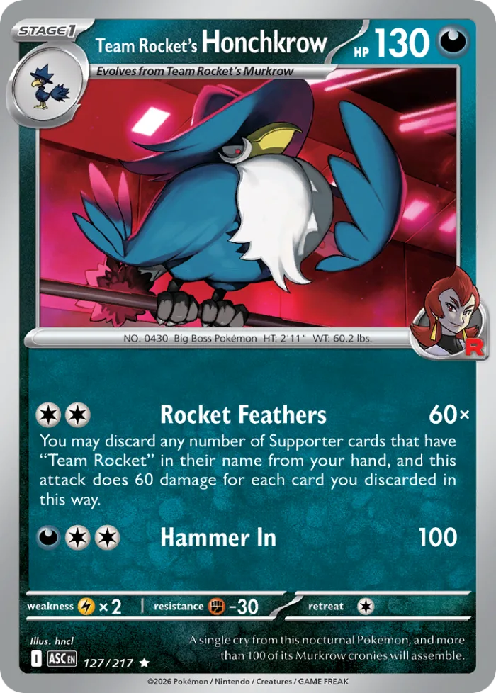 Team Rocket's Honchkrow #127 Ascended Heroes Pokemon card