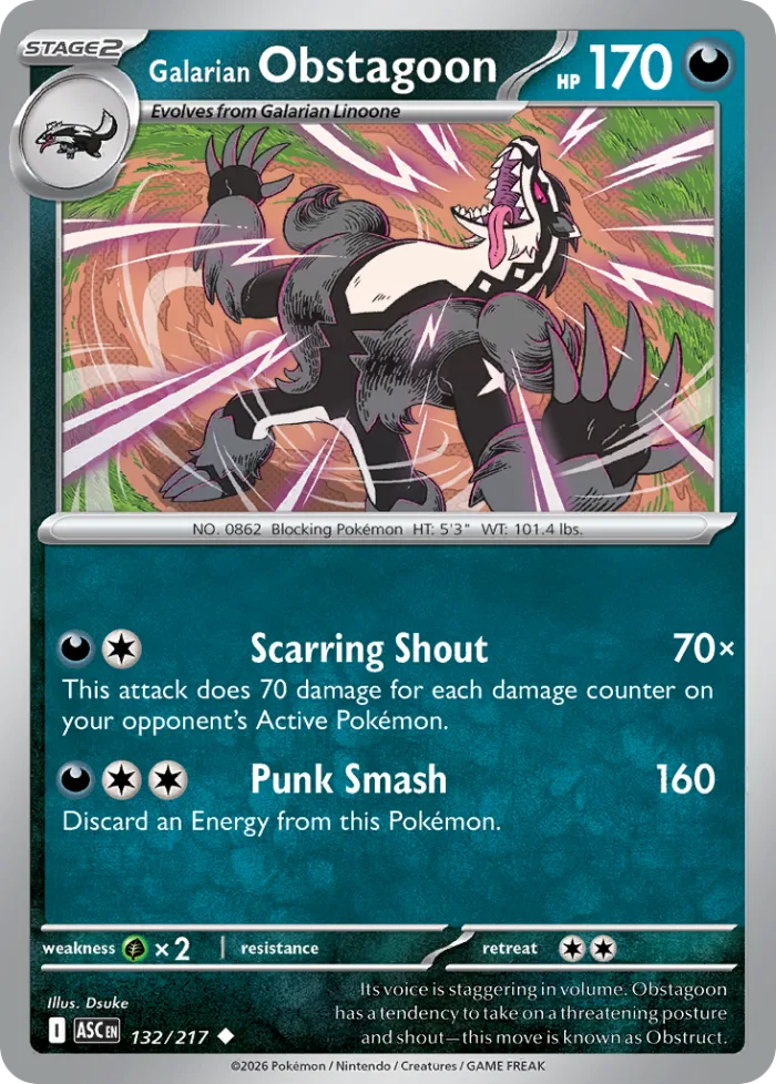 Galarian Obstagoon #132 Ascended Heroes Pokemon card