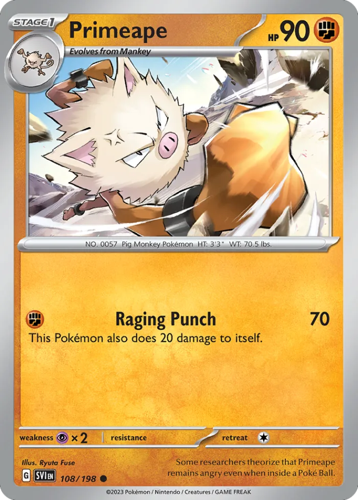 Primeape #108 Scarlet & Violet Pokemon card