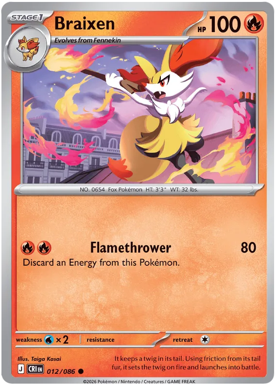 Braixen #12 Chaos Rising Pokemon card