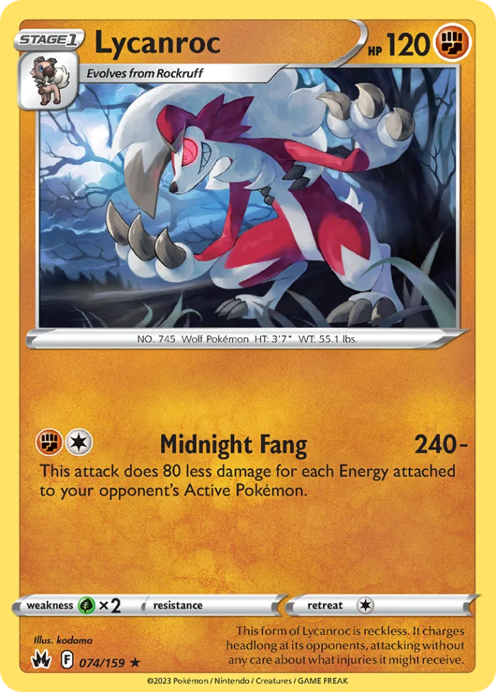 Lycanroc #74 Crown Zenith Pokemon card