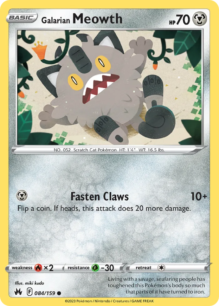 Galarian Meowth #84 Crown Zenith Pokemon card